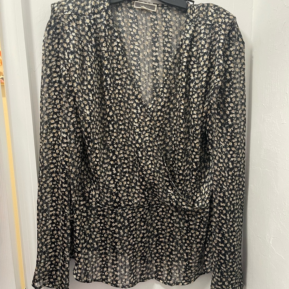 Pleione Black and Cream Floral Blouse